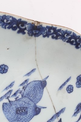 Lot 60 - Two 18th century Chinese blue and white leaf-shaped porcelain dishes, painted with figures