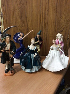 Lot 130 - Group of five Royal Doulton figures; Long John Silver, The Pied Piper, Janine, Nancy, Faith, together with a Franklin Porcelain figure (6)