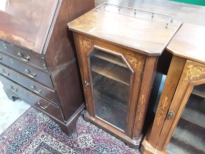 Lot 996 - Two similar inlaid walnut music cabinets & bamboo table