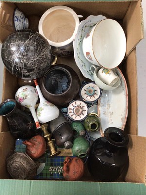 Lot 457 - Box of sundries, including cloisonné, Chinese green glazed jars, other ceramics, etc