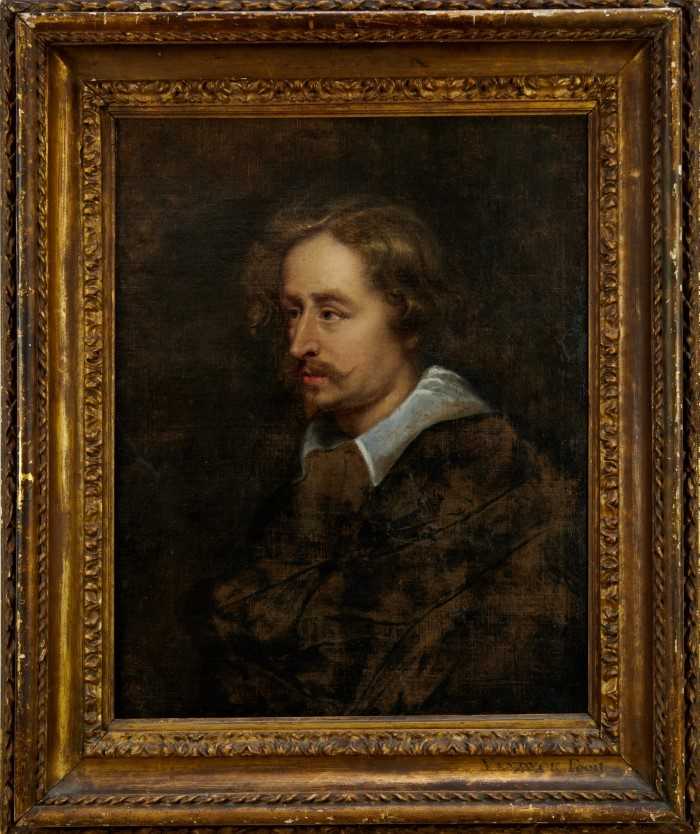 Lot 1271 - After Sir Anthony Van Dyke portrait sketch, 17th century oil on canvas, in Carlo Maratta frame