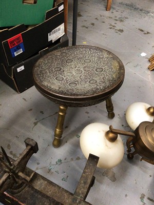 Lot 459 - Sundry items, mostly brassware, to include an Eastern stool, ceiling light, hookah base, scales, coal scuttle, candlestick and two coal buckets