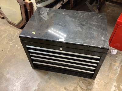 Lot 293 - Mechanics garage / workshop tool box with hinged lid and five draws