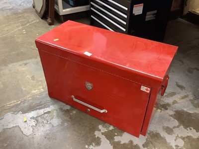 Lot 294 - Mechanics garage / workshop tool box by Beach of Canada with hinged cover flap and an arrangement of  draws