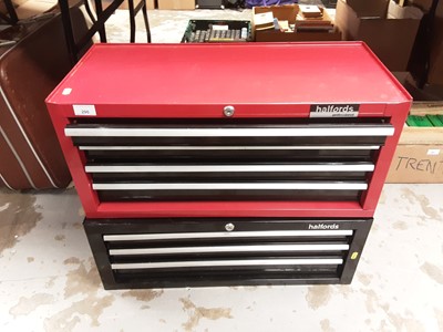 Lot 296 - Two Halfords Professional mechanics garage / workshop tool boxes with draws