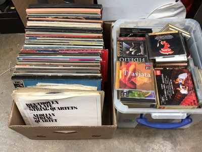 Lot 461 - Two boxes of records and a box of mostly classical CDs