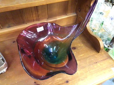 Lot 155 - Contemporary Art Glass bowl of shaped form and multi-coloured design , indistinctly signed