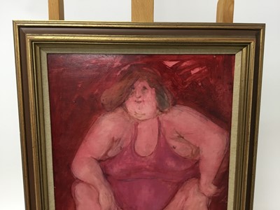 Lot 239 - Kay Gallwey (born 1936) - oil on board - 'the wrestler', signed with initials. 40cm x 30cm