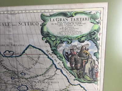 Lot 1205 - 17th century hand coloured engraving- map 'La Gran Tartaria' 1693. 45cm x 56cm