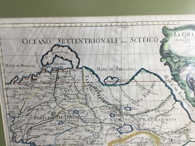 Lot 241 - 17th century hand coloured engraving- map 'La Gran Tartaria' 1693. 45cm x 56cm