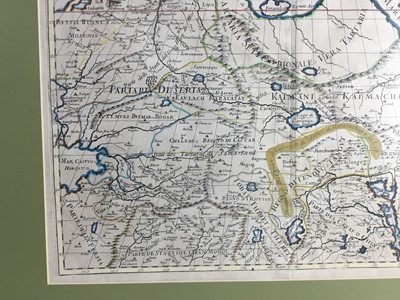 Lot 1205 - 17th century hand coloured engraving- map 'La Gran Tartaria' 1693. 45cm x 56cm