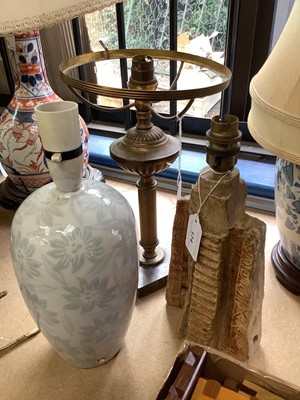 Lot 174 - Bernard Rooke pottery lamp, together with two other lamps