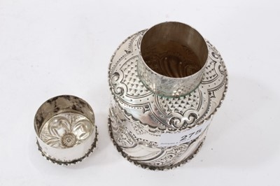 Lot 275 - Victorian silver tea caddy of cylindrical form with scroll half fluted decoration