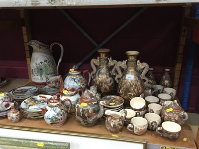 Lot 525 - Two Pairs late 19th century Japanese Satsuma earthenware vases , similar teawares and lot Japanese ceramics