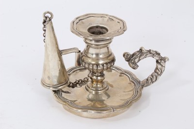 Lot 277 - William IV silver inkstand chamber stick of campana form, with petal shaped tray