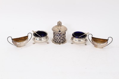 Lot 282 - Victorian silver drum mustard and two pairs salts