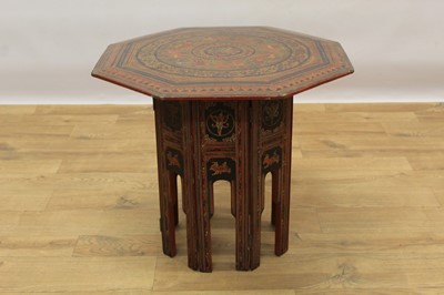 Lot 1403 - Kashmir lacquered occasional table with octagonal top on folding base