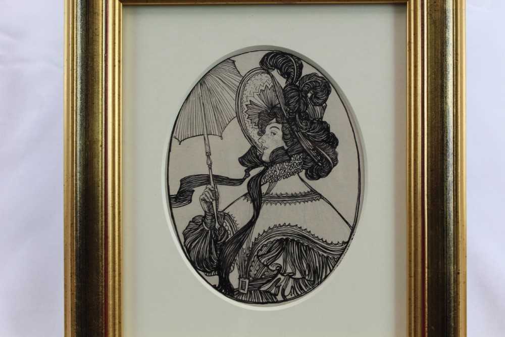 Lot 1769 - Edmund Joseph Sullivan (1869-1933) oval pen and ink on board - Madeline, signed and dated ‘99, in glazed gilt frame, 15.5cm x 12.5cm 
Provenance: Chris Beetles Ltd. London