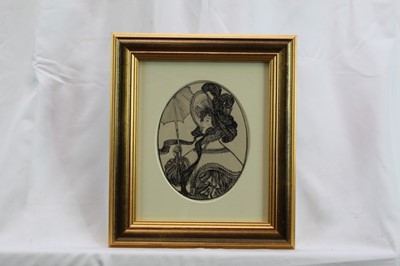 Lot 1769 - Edmund Joseph Sullivan (1869-1933) oval pen and ink on board - Madeline, signed and dated ‘99, in glazed gilt frame, 15.5cm x 12.5cm 
Provenance: Chris Beetles Ltd. London