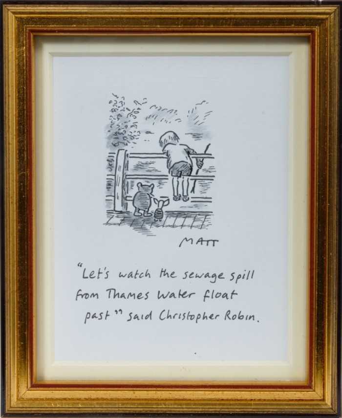 Lot 1781 - Matt (Matt Pritchett (b.1964) pen, ink and watercolour - ‘“Let’s watch the sewage spill from Thames Water float past” said Christopher Robin’