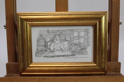 Lot 1883 - Michael Foreman (b.1938) pen and ink illustration - ‘He was sitting bolt upright in his bed, with his eyes wide open, watching them!’, signed