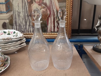 Lot 181 - Pair of good quality Victorian etched glass decanters and stoppers and other similar glassware