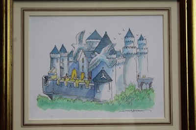 Lot 1884 - Michael Foreman (b.1938) pen, ink, pencil and watercolour illustration – ‘The Castle came alive again around them’, signed, in glazed gilt frame, 17cm x 22cm