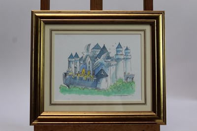 Lot 1884 - Michael Foreman (b.1938) pen, ink, pencil and watercolour illustration – ‘The Castle came alive again around them’, signed, in glazed gilt frame, 17cm x 22cm