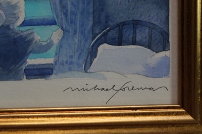 Lot 1885 - Michael Foreman (b.1938) pencil and watercolour - ‘The old woman looked of the little window by her bed...’, signed, in glazed gilt frame, 7.5cm x 15cm