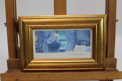 Lot 1885 - Michael Foreman (b.1938) pencil and watercolour - ‘The old woman looked of the little window by her bed...’, signed, in glazed gilt frame, 7.5cm x 15cm