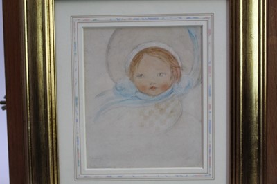 Lot 1730 - *Mabel Lucie Attwell (1879-1964) pencil and watercolour - The Blue Bonnet, signed, in glazed gilt frame, 14cm x 11.5cm 
Provenance: Chris Beetles Ltd. London
