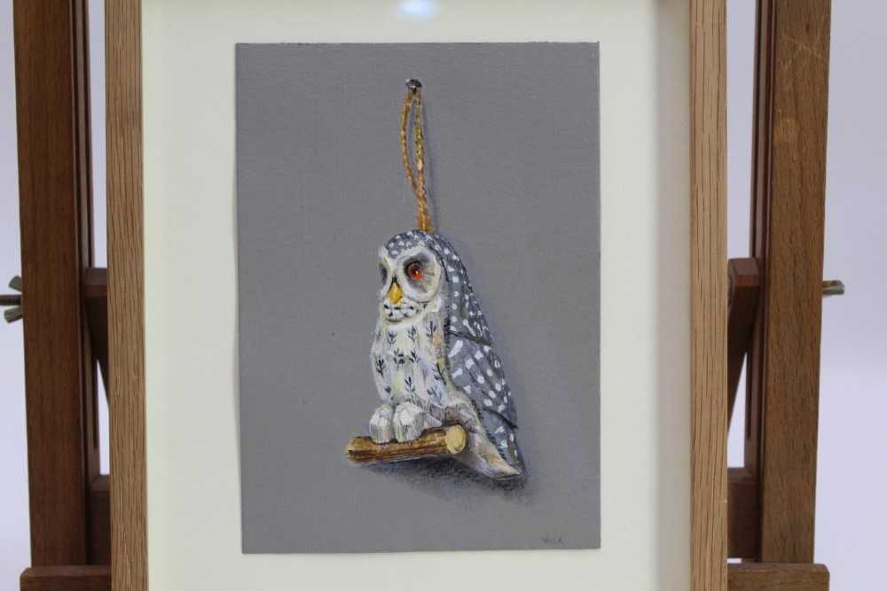 Lot 1867 - Val Archer (b.1946) oil on board - An Owl, initialled, in glazed frame, 18cm x 12.5cm 
Provenance: Chris Beetles Ltd. London