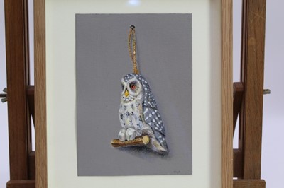 Lot 251 - Val Archer (b.1946) oil on board - An Owl, initialled, in glazed frame, 18cm x 12.5cm 
Provenance: Chris Beetles Ltd. London