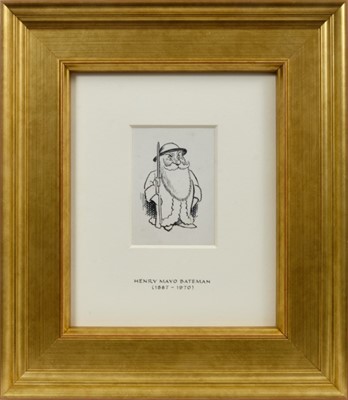 Lot 1737 - *Henry Mayo Bateman (1887-1970) pen and ink drawing - Father Christmas joins the Home Guard, in glazed gilt frame, 7.5cm x 5.5cm 
Provenance: Chris Beetles Ltd. London