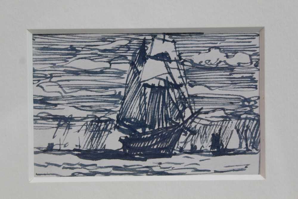 Lot 1872 - William Lionel Wyllie (1851-1931) pen and ink drawing - In Full Sail, in glazed gilt frame, 5.5cm x 8.5cm 
Provenance: Chris Beetles Ltd. London