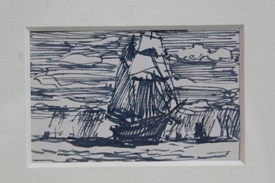Lot 1872 - William Lionel Wyllie (1851-1931) pen and ink drawing - In Full Sail, in glazed gilt frame, 5.5cm x 8.5cm 
Provenance: Chris Beetles Ltd. London