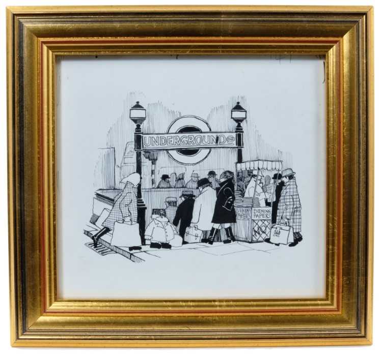 Lot 1739 - Barry Leith (b.1943) pen and ink illustration - ‘It was quite a long walk to get to the underground’, in glazed gilt frame, 17.5cm x 19cm 
Provenance: Chris Beetles Ltd. London