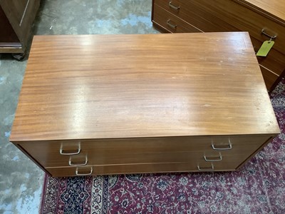 Lot 1003 - Pair of mid 20th century teak three drawer chests, 107cm wide, 56cm deep, 61cm high