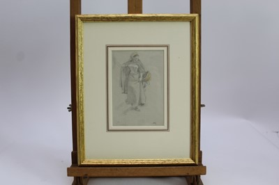Lot 1842 - Albert Goodwin (1845-1932) pencil and crayon sketch - Maiden With a Basket, initialled, in glazed gilt frame