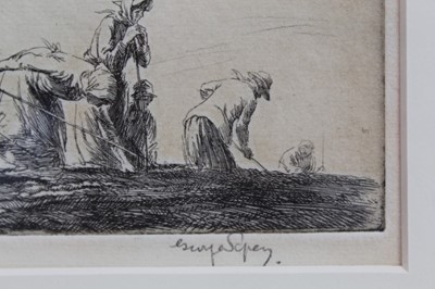 Lot 1704 - George Soper (1870-1942) signed etching - Women Hoeing, in glazed gilt frame 
Provenance: Chris Beetles Gallery