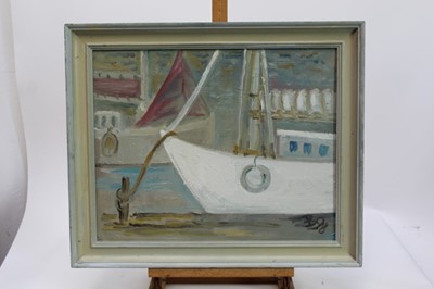 Lot 1803 - Late 20th century English School oil on canvas - moored boats, initialled and dated ‘98, framed