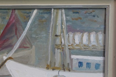 Lot 1803 - Late 20th century English School oil on canvas - moored boats, initialled and dated ‘98, framed