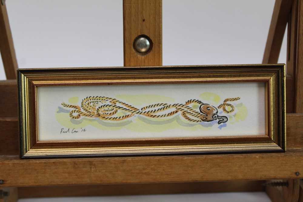 Lot 1734 - Paul Cox (b.1957) set of four pen, ink and watercolours - Nautical Themes, each signed and dated ‘12, in glazed gilt frames, 4cm x 18cm 
Provenance: Chris Beetles Gallery