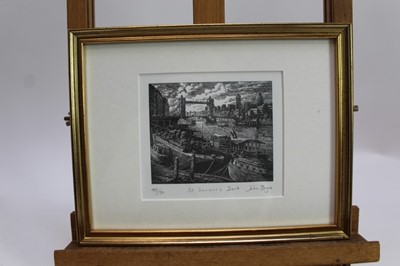 Lot 1751 - John Bryce (b.1936) three signed limited edition etchings - Along The Thames, St Saviour’s Dock and Oranges and Lemons, each in glazed gilt frames