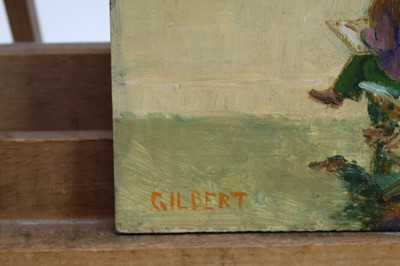 Lot 1876 - Dennis Gilbert (b.1922) oil on board - figure sketching, signed, unframed