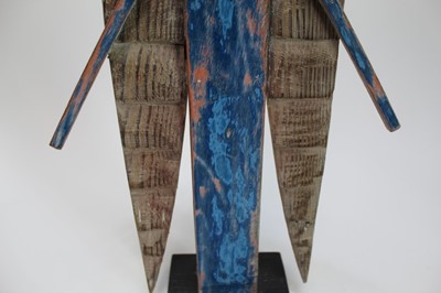 Lot 1917 - *Derek Nice (b.1933) painted wooden sculpture - Blue Pine Angel, signed and dated 2015