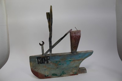 Lot 1916 - *Derek Nice (b.1933) painted wooden sculpture - Fishing Boat, signed and dated 1997
