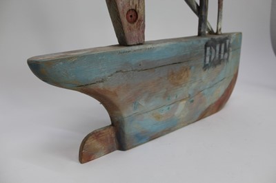 Lot 1916 - *Derek Nice (b.1933) painted wooden sculpture - Fishing Boat, signed and dated 1997