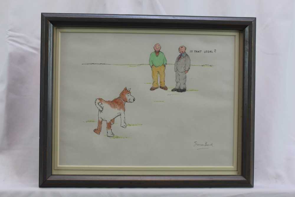Lot 1752 - Simon Bond (1947-2011) pen, ink and crayon cartoon - “Is That Legal?”, signed, in glazed frame 
Provenance: Chris Beetles Gallery, London