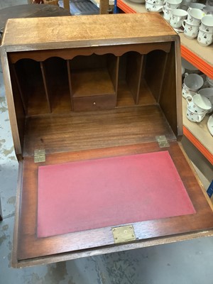Lot 1018 - Good quality burr walnut veneered bureau with drawer below on cabriole legs, 57.5cm wide, 42cm deep, 95cm high